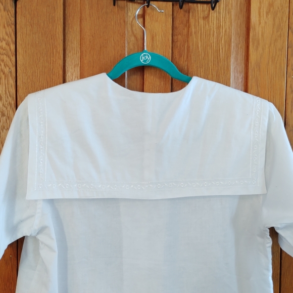 Vintage Karen Scott white embroidered sailor statement collar short sleeve top - Picture 10 of 11